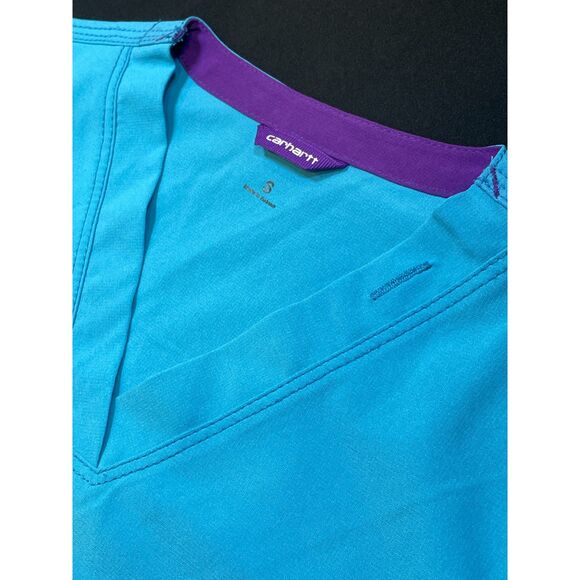 ~ Carhartt Force Sm Scrub Top V-neck Pockets Womens Cross-Flex Aqua Scrubs - Picture 10 of 16